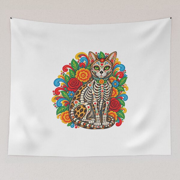 Item preview, Mexican Folk Art Bengal Cat Sugar Skull – Día de los Muertos Skeleton Cat designed and sold by newnomads-art.