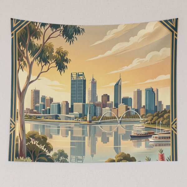 Item preview, Perth Australia Vintage City Travel Illustration designed and sold by Bomax121.