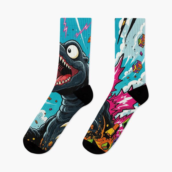 Item preview, Retro Kaiju Monster City Rampage Neon Comic Pop Art Graphic designed and sold by The Upside Down.
