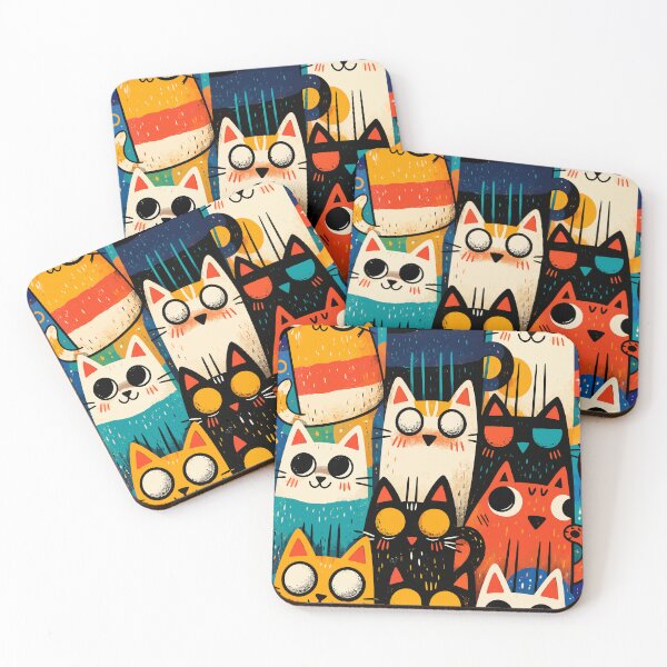 Item preview, Funny Quirky Cats Doodles Colorful Cartoon Feline Squad Graphic Art designed and sold by The Upside Down.