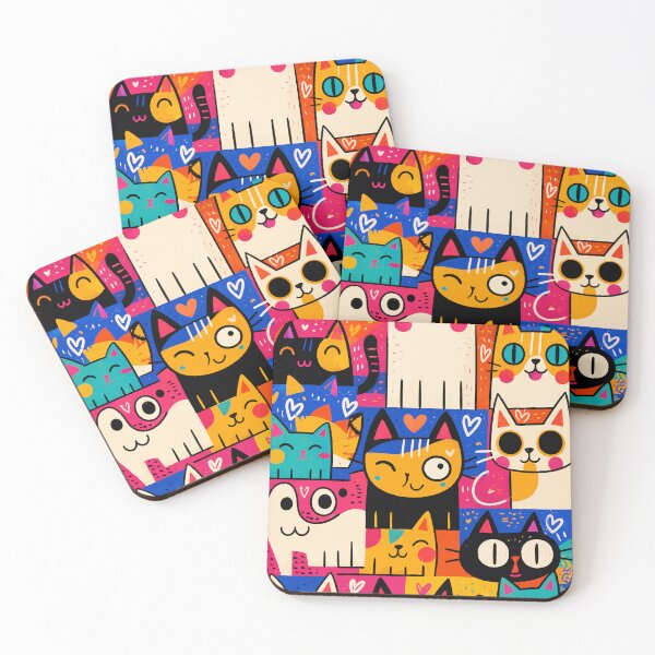 Item preview, Colorful Quirky Cats Doodles Pop Art Kawaii Feline Pattern Graphic designed and sold by The Upside Down.