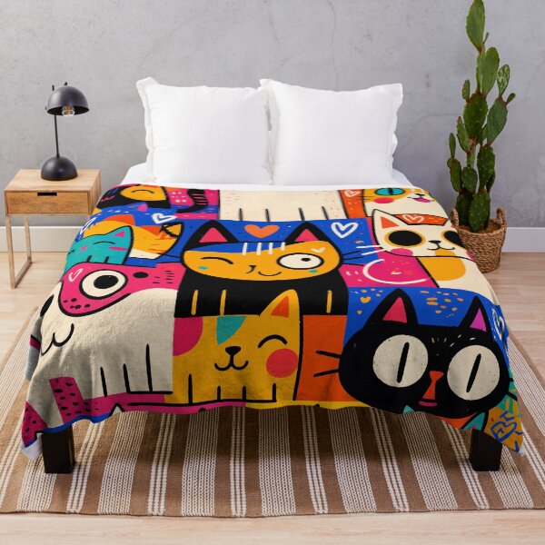 Item preview, Colorful Quirky Cats Doodles Pop Art Kawaii Feline Pattern Graphic designed and sold by The Upside Down.