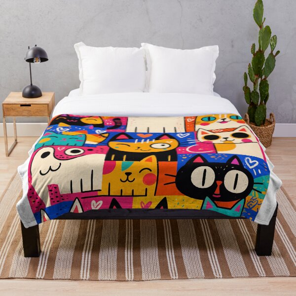 Item preview, Colorful Quirky Cats Doodles Pop Art Kawaii Feline Pattern Graphic designed and sold by The Upside Down.