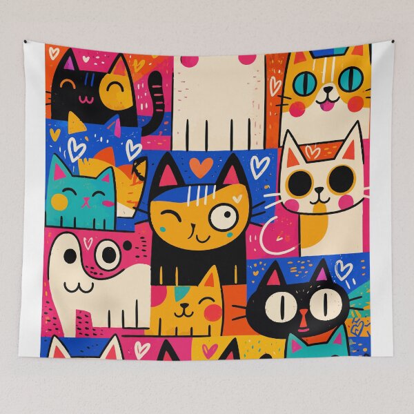 Item preview, Colorful Quirky Cats Doodles Pop Art Kawaii Feline Pattern Graphic designed and sold by The Upside Down.