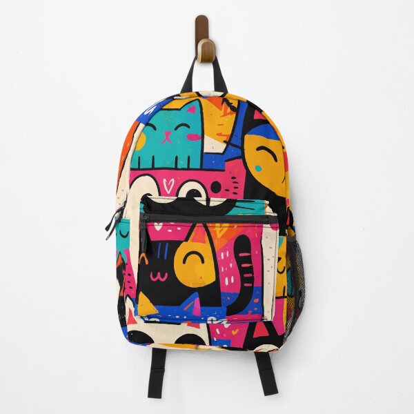 Item preview, Colorful Quirky Cats Doodles Pop Art Kawaii Feline Pattern Graphic designed and sold by The Upside Down.