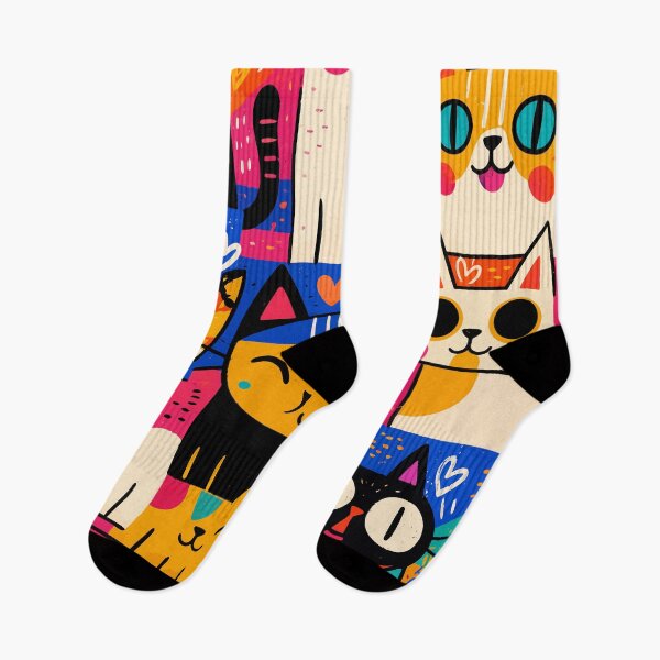 Item preview, Colorful Quirky Cats Doodles Pop Art Kawaii Feline Pattern Graphic designed and sold by The Upside Down.
