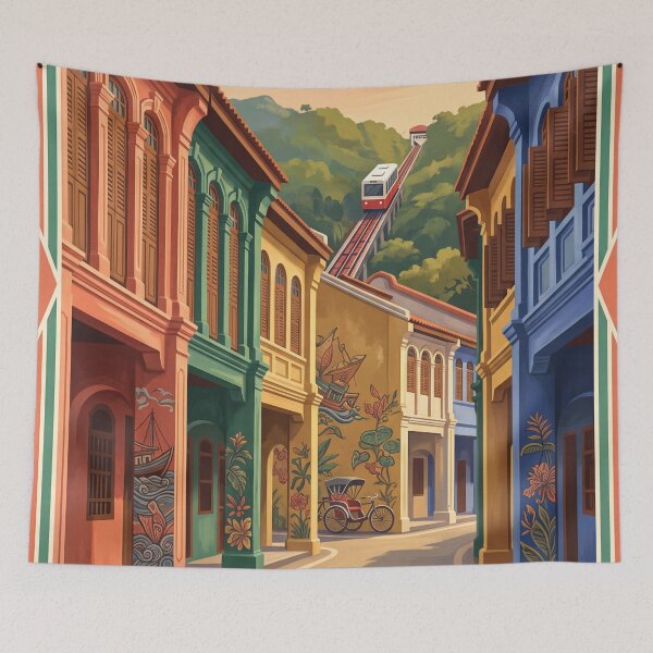 Item preview, Penang Malaysia Vintage Heritage Illustration designed and sold by Bomax121.