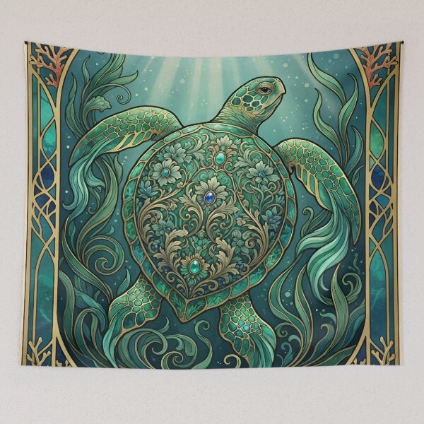 Item preview, Art Nouveau Sea Turtle Wall Art – Ornamental Marine Life and Ocean Illustration designed and sold by ZyxDes.