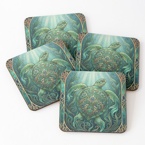 Item preview, Art Nouveau Sea Turtle Wall Art – Ornamental Marine Life and Ocean Illustration designed and sold by ZyxDes.