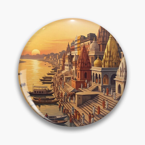 Item preview, Varanasi India Vintage Ganges Travel Illustration designed and sold by Bomax121.