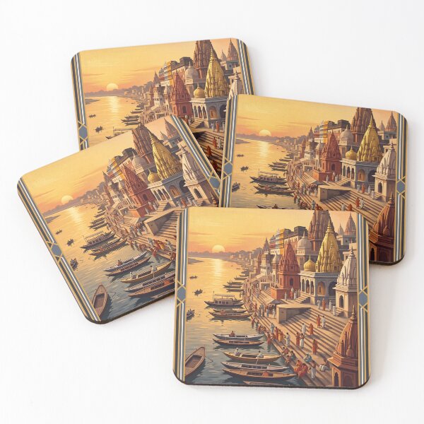 Item preview, Varanasi India Vintage Ganges Travel Illustration designed and sold by Bomax121.