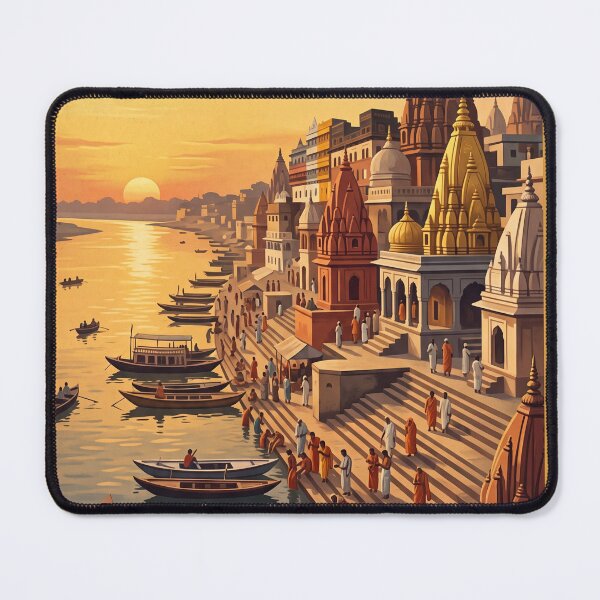 Item preview, Varanasi India Vintage Ganges Travel Illustration designed and sold by Bomax121.