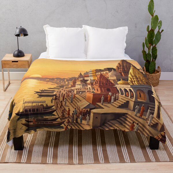 Item preview, Varanasi India Vintage Ganges Travel Illustration designed and sold by Bomax121.