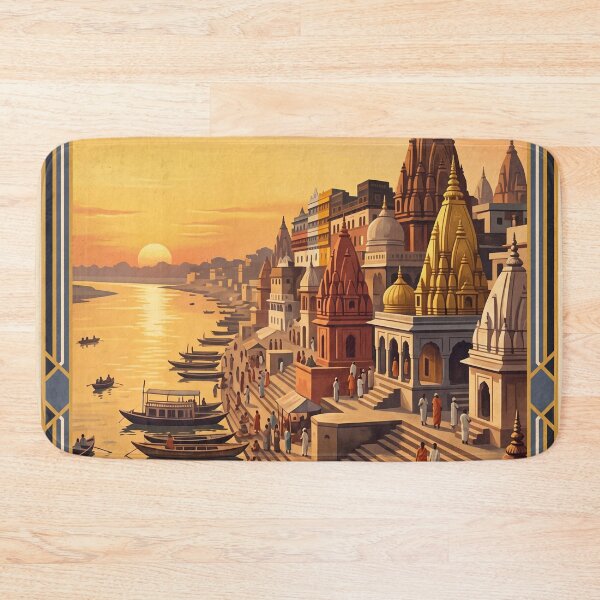 Item preview, Varanasi India Vintage Ganges Travel Illustration designed and sold by Bomax121.