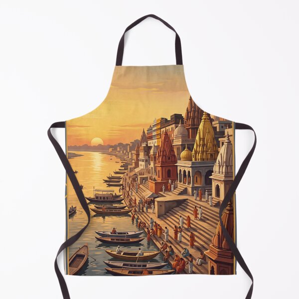 Artikelvorschau, Vintage-Reiseillustration aus Varanasi, Indien, über den Ganges entworfen und verkauft von Bomax121.