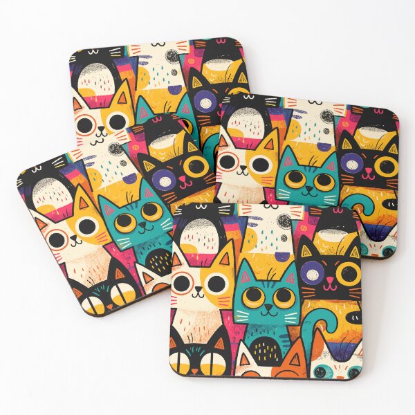 Item preview, Colorful Quirky Cats Collage Retro Pop Art Cute Kitten Pattern Graphic designed and sold by The Upside Down.