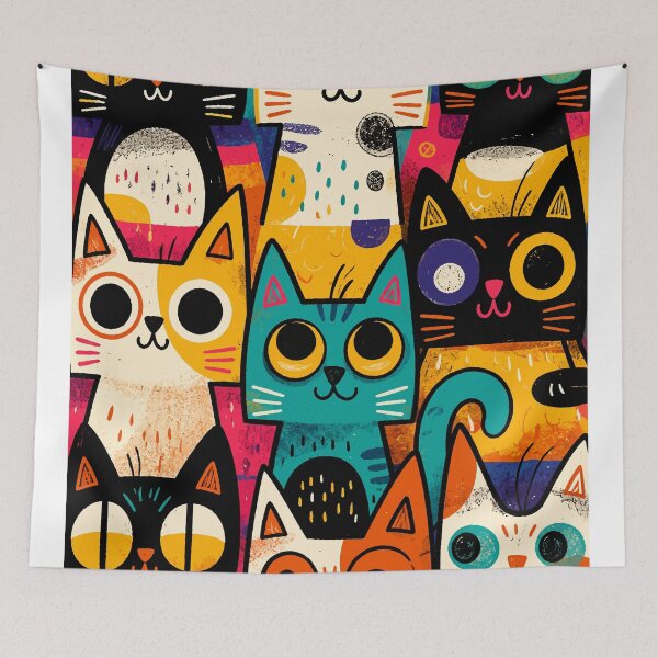 Item preview, Colorful Quirky Cats Collage Retro Pop Art Cute Kitten Pattern Graphic designed and sold by The Upside Down.