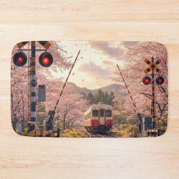 Item preview, Sakura Railroad Crossing Japanese Train Spring Blossom Aesthetic designed and sold by vekotpu.