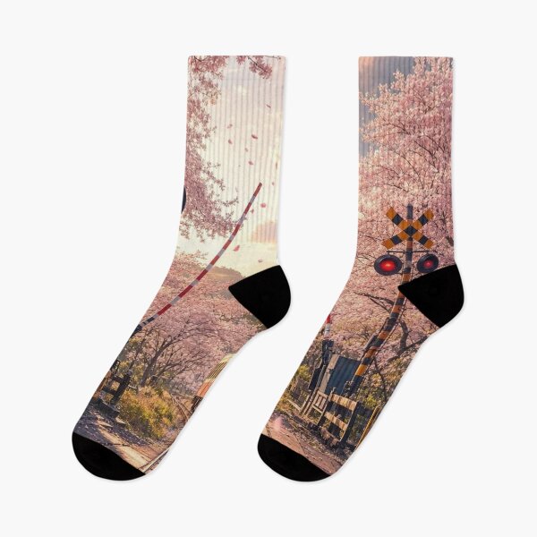 Item preview, Sakura Railroad Crossing Japanese Train Spring Blossom Aesthetic designed and sold by vekotpu.
