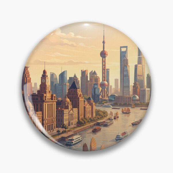 Item preview, Shanghai China Vintage Skyline Travel Illustration designed and sold by Bomax121.