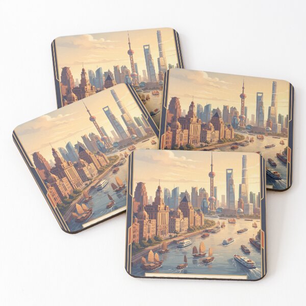 Item preview, Shanghai China Vintage Skyline Travel Illustration designed and sold by Bomax121.