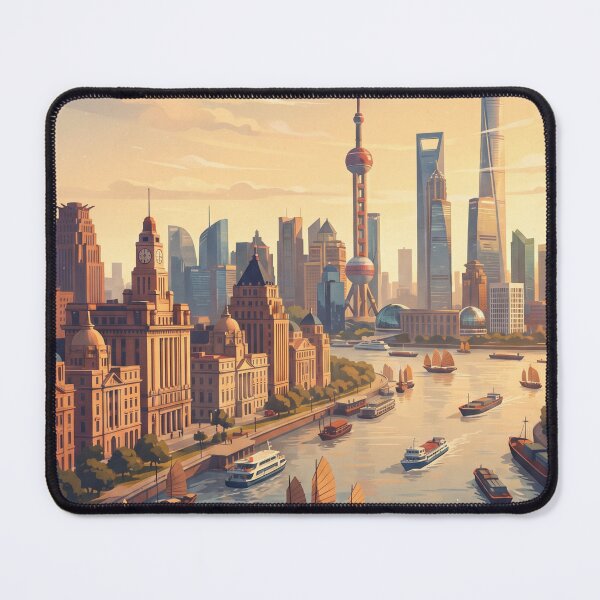 Item preview, Shanghai China Vintage Skyline Travel Illustration designed and sold by Bomax121.