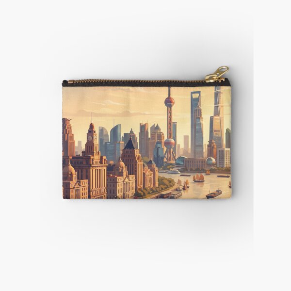 Item preview, Shanghai China Vintage Skyline Travel Illustration designed and sold by Bomax121.
