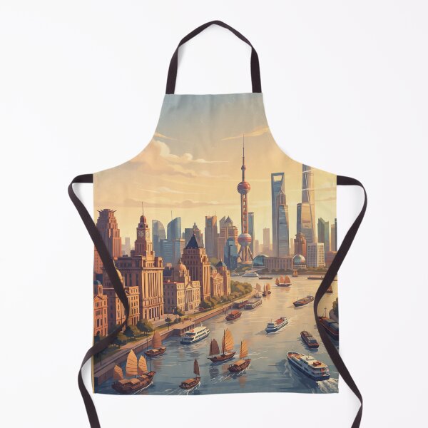 Item preview, Shanghai China Vintage Skyline Travel Illustration designed and sold by Bomax121.