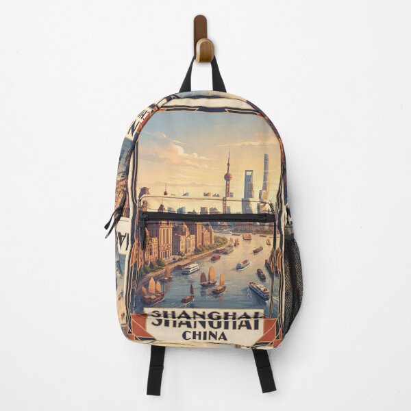 Item preview, Shanghai China Vintage Skyline Travel Illustration designed and sold by Bomax121.