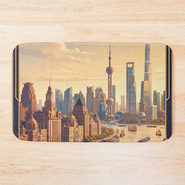 Item preview, Shanghai China Vintage Skyline Travel Illustration designed and sold by Bomax121.