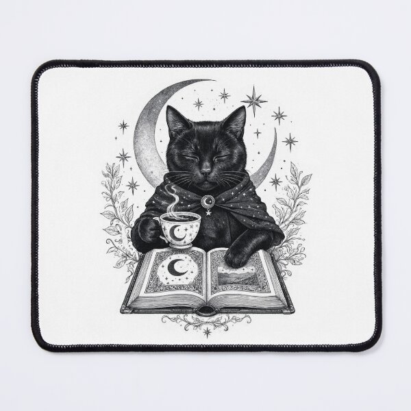 Item preview, Cozy Dark Academia Black Cat Reading Book with Tea designed and sold by digital.stickerperso.com.