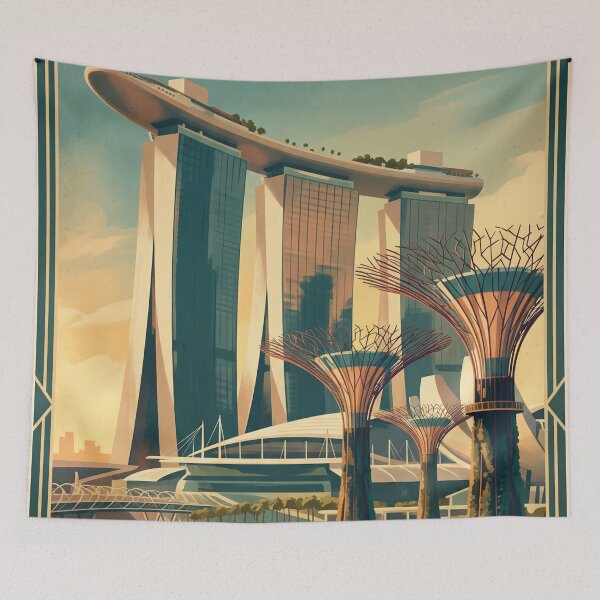 Item preview, Singapore Vintage Marina Bay Travel Illustration designed and sold by Bomax121.