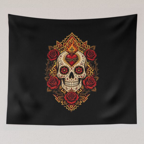 Item preview, Sacred Heart Sugar Skull - Aztec Ornament Calavera designed and sold by CosmicFlora Studio.