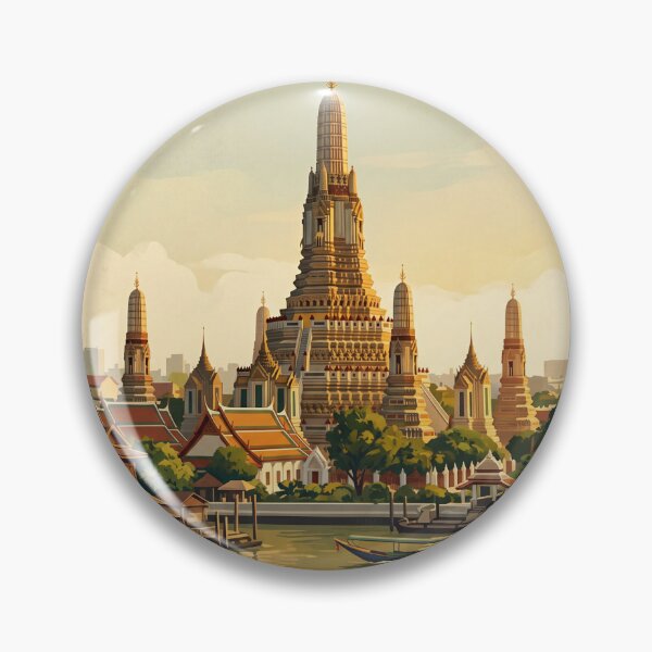 Item preview, Bangkok Thailand Vintage Temple Travel Illustration designed and sold by Bomax121.