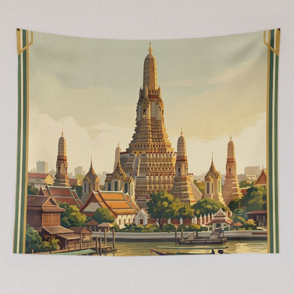 Item preview, Bangkok Thailand Vintage Temple Travel Illustration designed and sold by Bomax121.
