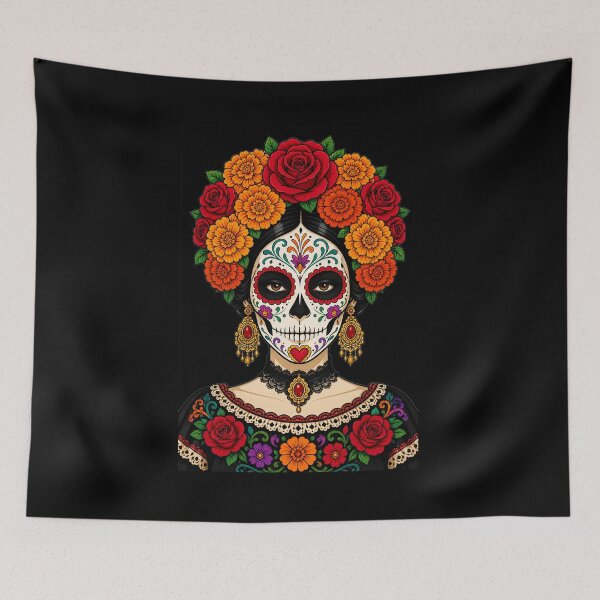 Item preview, La Catrina Floral Portrait - Traditional Sugar Skull Face designed and sold by CosmicFlora Studio.