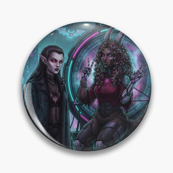 Item preview, Neon Nocturne Duo | Cyber Goth Vampire & Horned Demon Girl | Rainy City Occult Art designed and sold by 303 Visionary Prints .