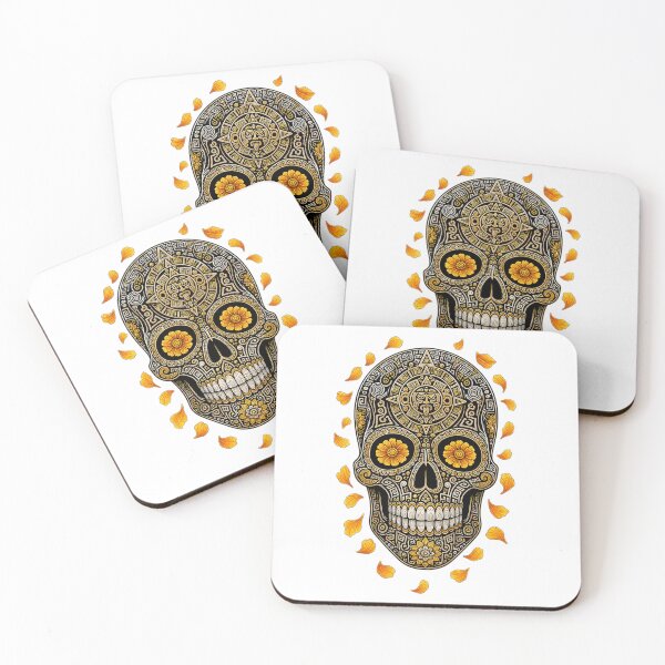 Item preview, Geometric Aztec Totem Skull - Gold Line Calavera designed and sold by CosmicFlora Studio.
