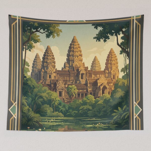 Item preview, Siem Reap Cambodia Vintage Temple Illustration designed and sold by Bomax121.