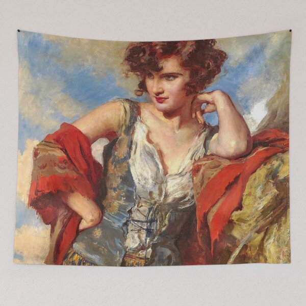 Item preview, Young woman at the fountain still life portrait painting art print by Leopold Schmutzler designed and sold by Jéanpaul  Ferro.