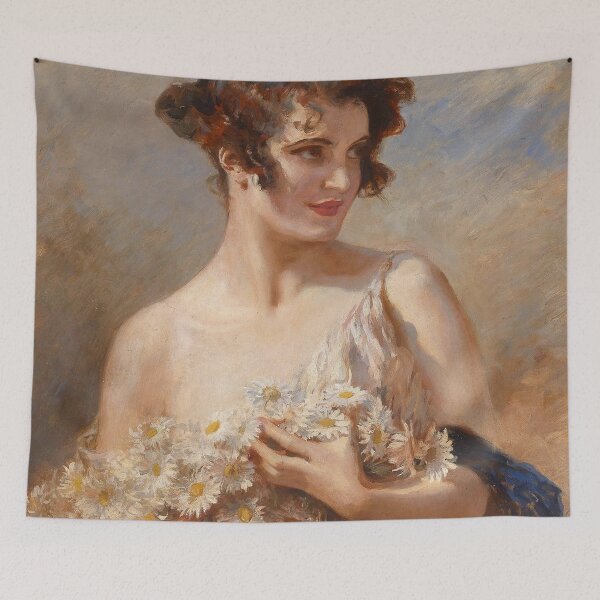 Item preview, Portrait of a young woman with daisies still life portrait painting by Leopold Schmutzler designed and sold by Jéanpaul  Ferro.