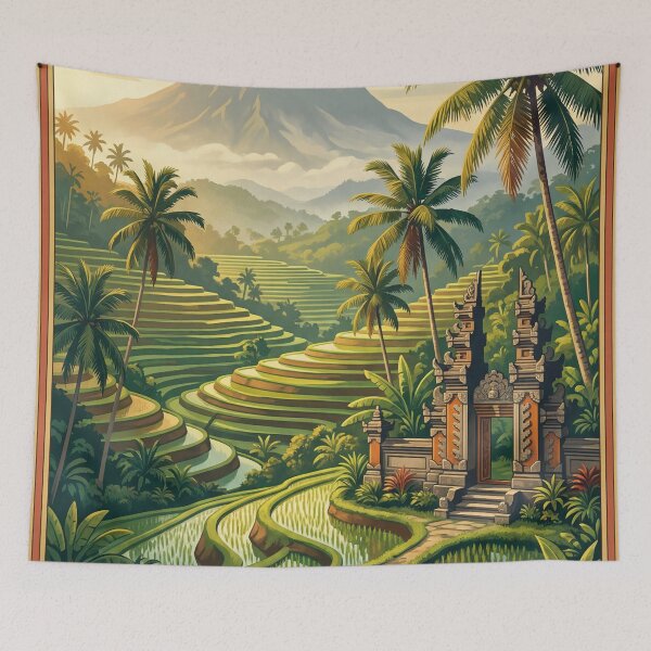 Item preview, Ubud Bali Vintage Tropical Travel Illustration designed and sold by Bomax121.
