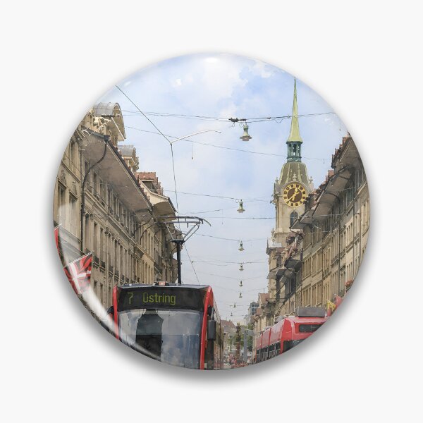 Item preview, Bern Switzerland Digital Watercolor Red Tram Street Art designed and sold by SlavaArt.
