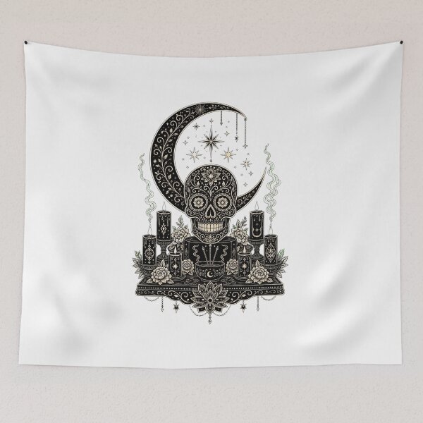 Item preview, Moonlit Altar Sugar Skull - Celestial Ritual Art designed and sold by CosmicFlora Studio.