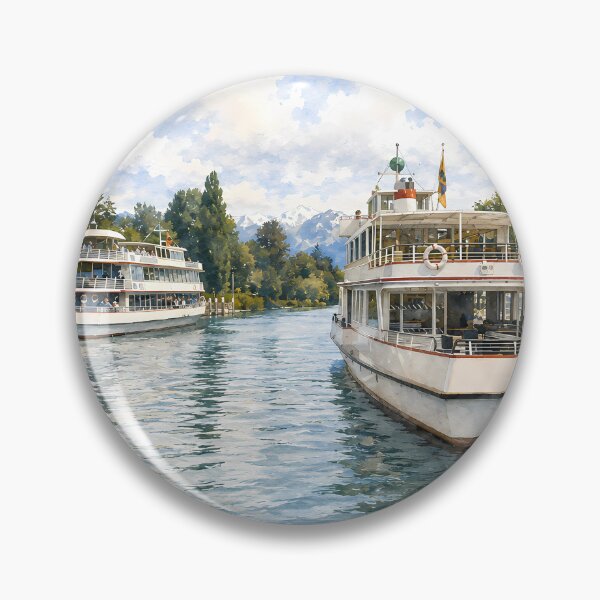 Item preview, Switzerland Lake Cruise Ships Digital Watercolor Art designed and sold by SlavaArt.