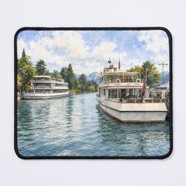 Item preview, Switzerland Lake Cruise Ships Digital Watercolor Art designed and sold by SlavaArt.