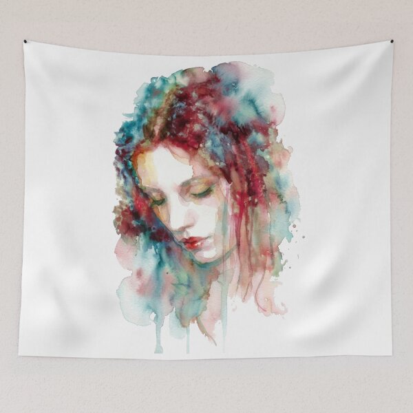 Item preview, Melancholy Woman Portrait Expressionist Watercolor designed and sold by caracatita75.