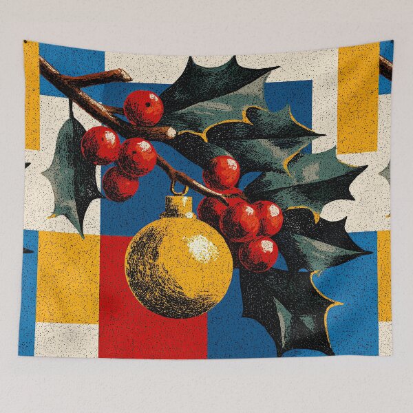 Item preview, Vintage Geometric Christmas Holly and Ornament designed and sold by colorful-white.