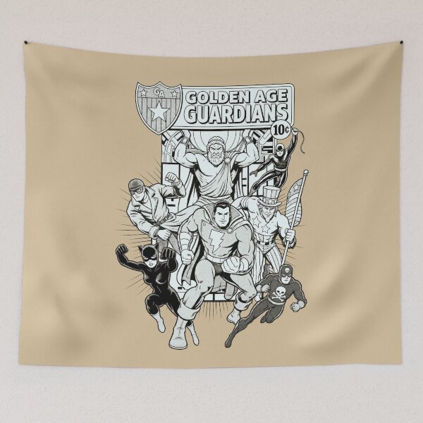 Item preview, BW Golden Age Guardians Vintage Superhero Comic Book Retro Illustration designed and sold by VoglR.