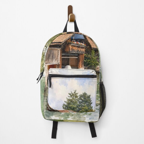 Item preview, Lake Thun Switzerland Boathouses Digital Watercolor Art designed and sold by SlavaArt.